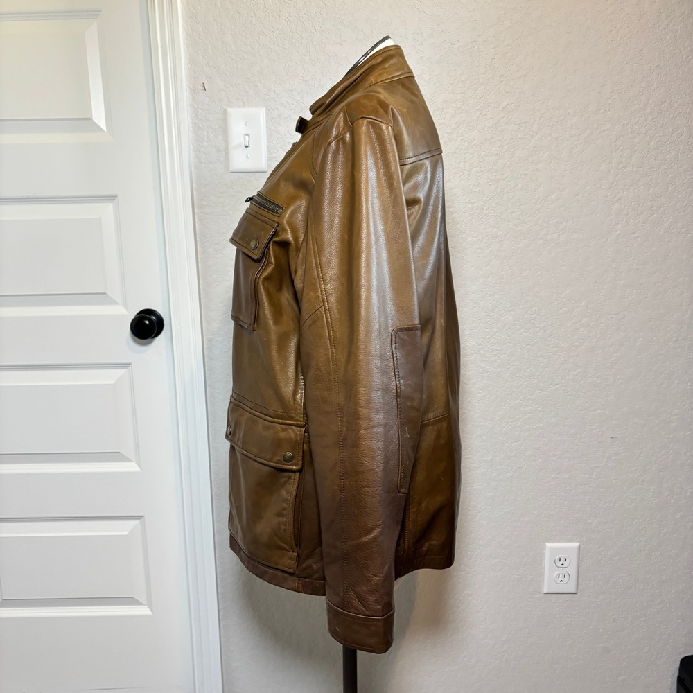 Banana Republic Heritage Mens XL Brown Leather Field Jacket Safari Style Utility - Picture 5 of 16